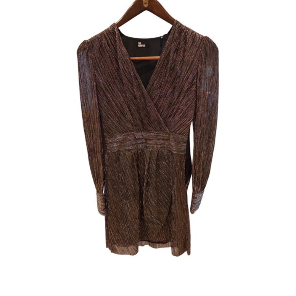 MSRP: $315 The Kooples Lurex Wrap Dress Metallic Sparkle Long Sleeve Mini Size 0